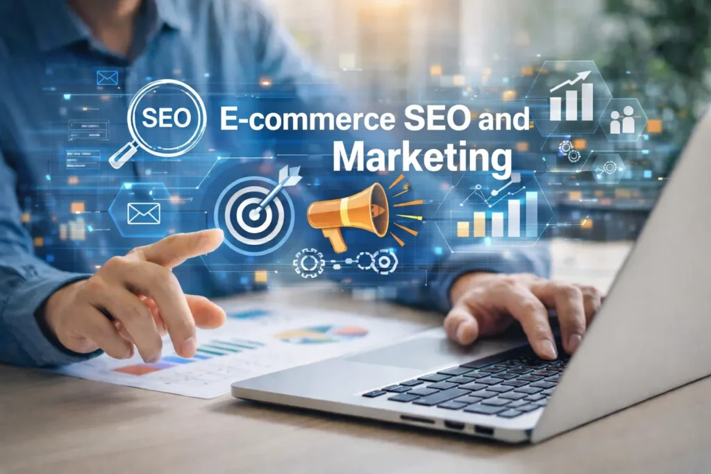 A person working on E-commerce SEO and Marketing
