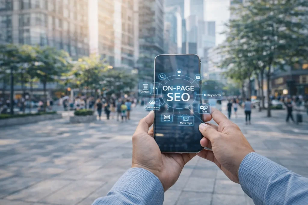 On-Page SEO text on a smart phone screen
