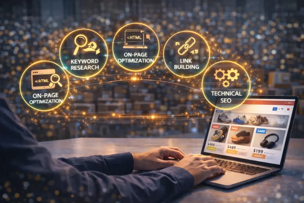 Someone applying Five Elements of An Effective E-commerce SEO Strategy