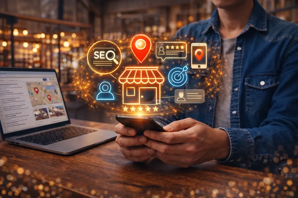 A person applying SEO for his Small Businesses 