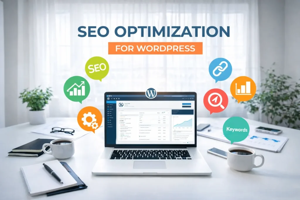 SEO in WordPress on a laptop screen