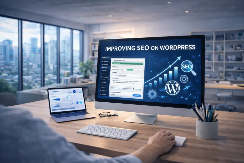 Someone making SEO content strategy on a desktop