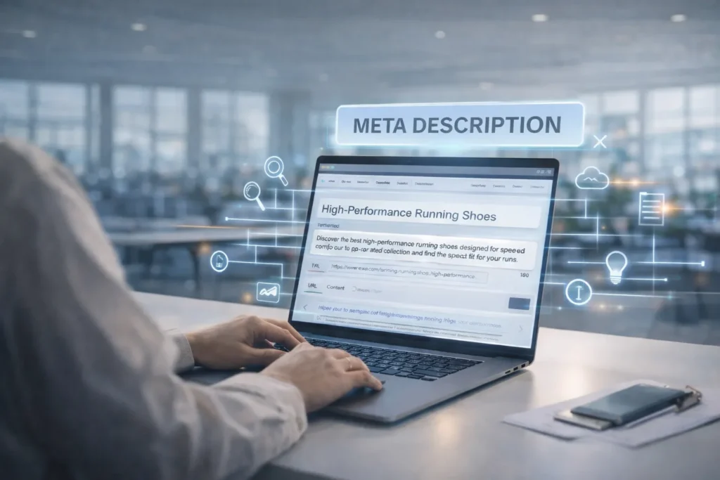 Someone writing an engaging meta description