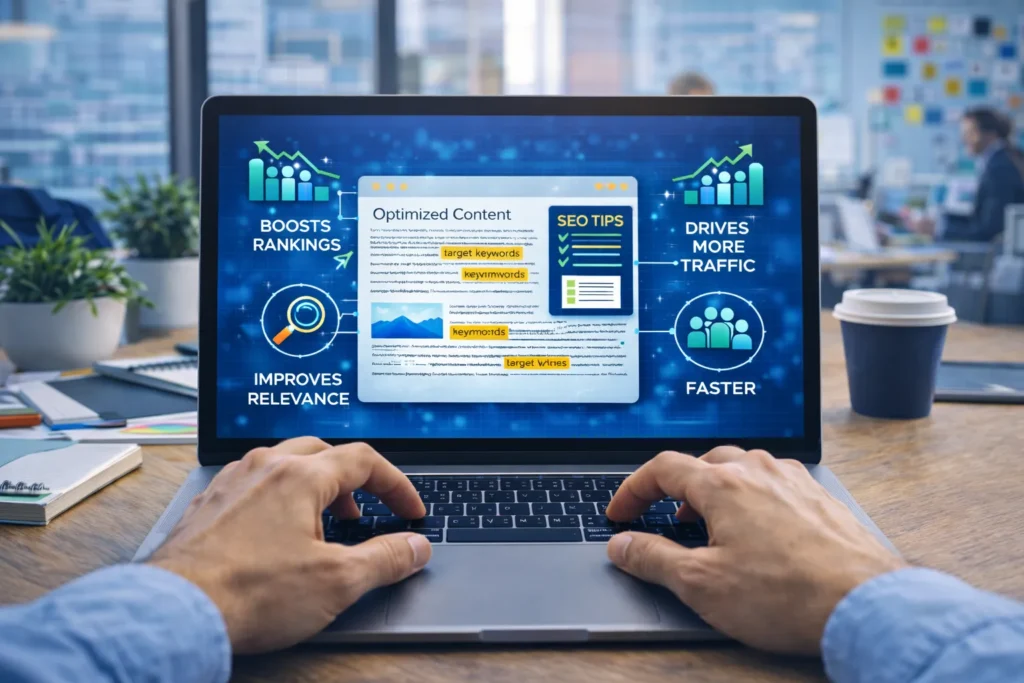 Someone doing content optimization in SEO